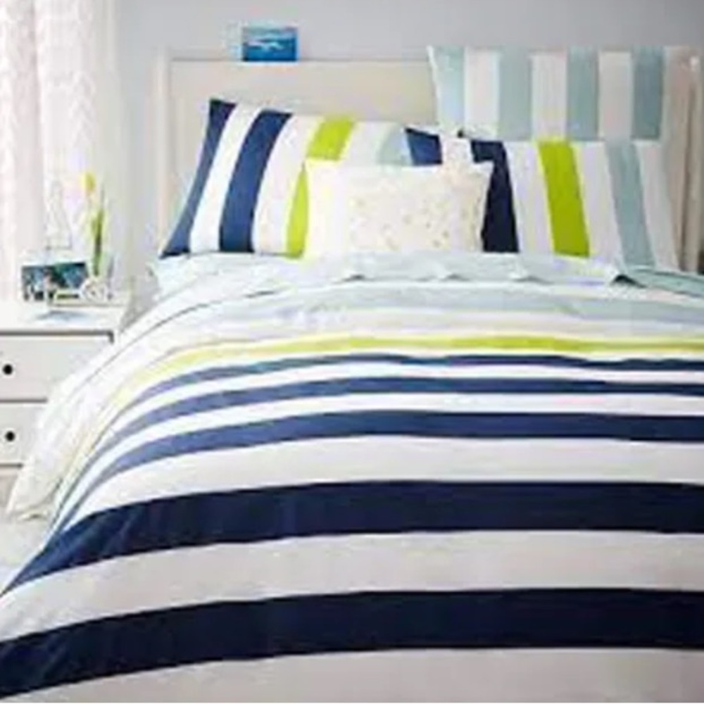 West Elm | NWT Aqua Green Navy Prep Stripe Twin Duvet